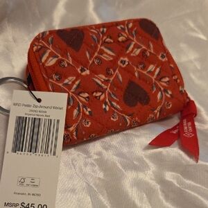 Vera Bradley Imperial Hearts Petite Zip Wallet in Red and Brown